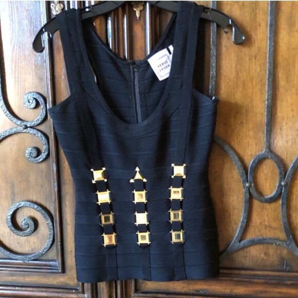 Herve Leger Black Top with Gold Accents XS - Picture 2 of 12